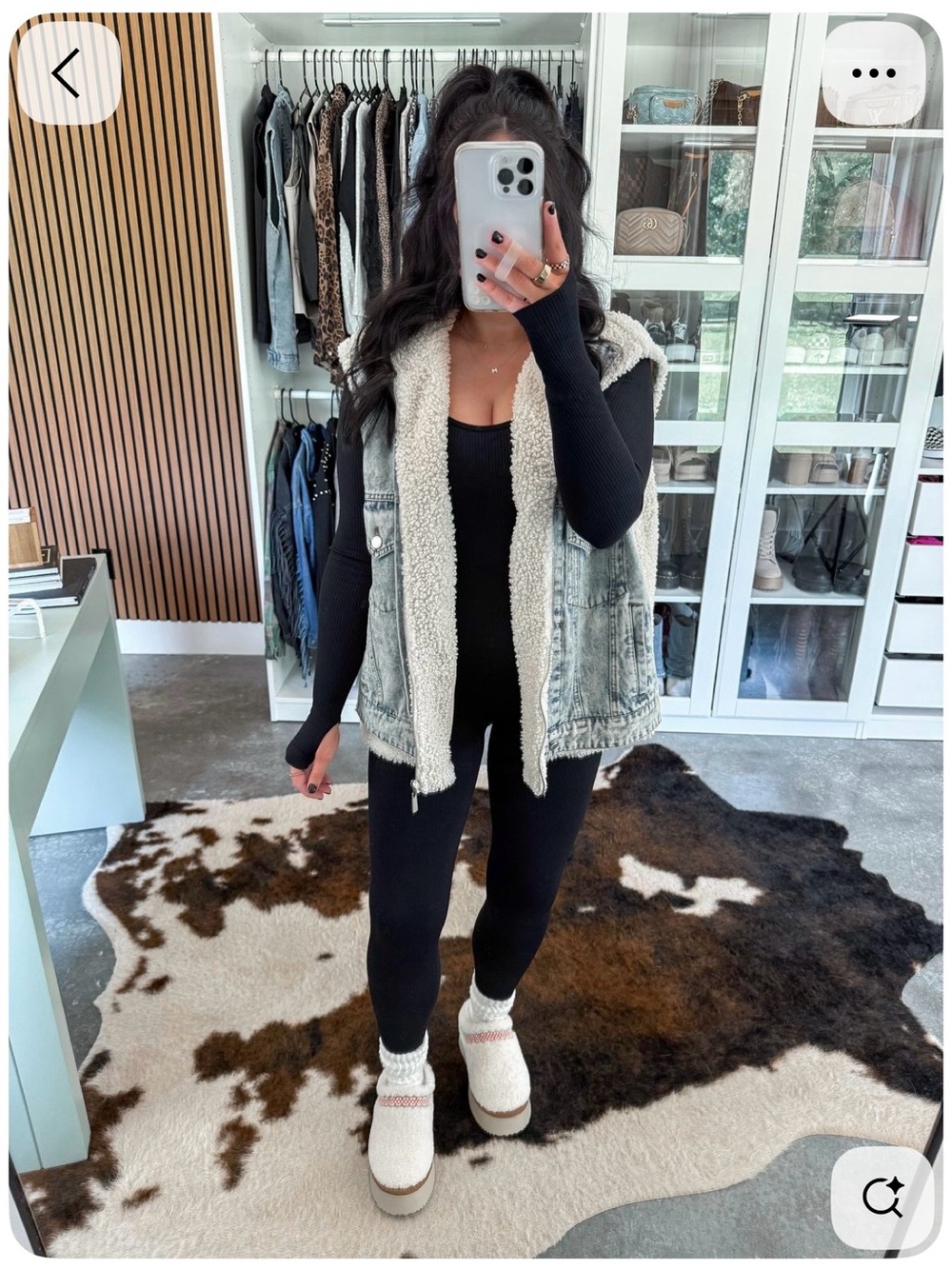 Women's Denim Vest with Sherpa Lining